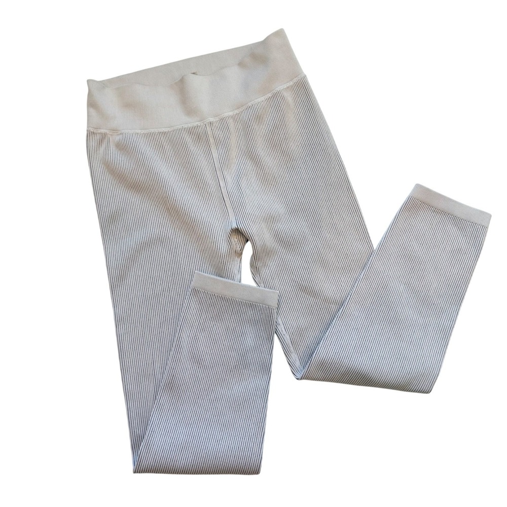 Calvin Klein Performance Womens XL Ribbed High Waist Leggings Light Gray Stripe